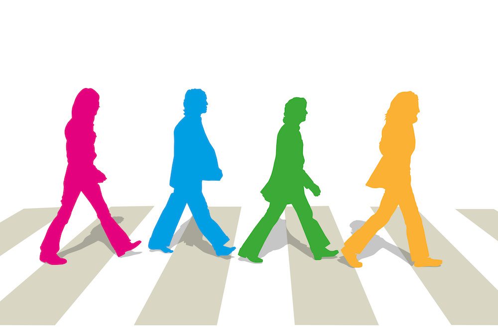 BEATLES-ABBEY-ROAD Family walking beach Gold Coast